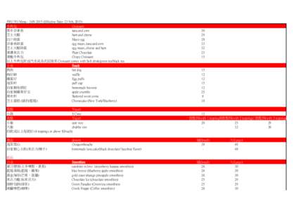 FRU:YO Menu - JAN[removed]Effective Date: 23 Feb, 2015) 牛角包 Croissant 栗米吞拿魚 tuna and corn 芝士火腿