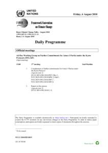 Daily Programme for Friday, 6 August 2010