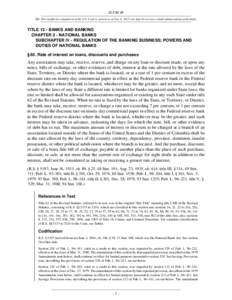 12 USC 85 NB: This unofficial compilation of the U.S. Code is current as of Jan. 4, 2012 (see http://www.law.cornell.edu/uscode/uscprint.html). TITLE 12 - BANKS AND BANKING CHAPTER 2 - NATIONAL BANKS SUBCHAPTER IV - REGU