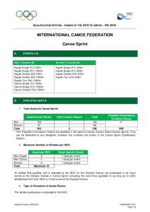 QUALIFICATION SYSTEM – GAMES OF THE XXXI OLYMPIAD – RIO[removed]INTERNATIONAL CANOE FEDERATION Canoe Sprint A.