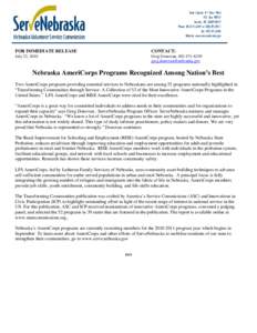 Press Release - Outstanding AmeriCorps Programming[removed]