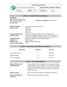 Sagent Pharmaceuticals, Inc.  Leucovorin Calcium for Injection Material Safety Data Sheet (MSDS)