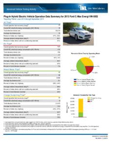 Plug-In Hybrid Electric Vehicle Operation Data Summary for 2013 Ford C-Max Energi VIN 0852 Reporting Period: June 2013 through September 2014 All Trips¹ Overall gasoline fuel economy (mpg)ೖ  43