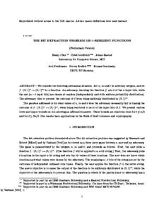 Reproduced without access to the TeX macros. Ad-hoc macro denitions were used instead.     THE BIT EXTRACTION PROBLEM OR t{RESILIENT FUNCTIONS (Preliminary Version)