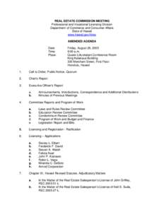 August 26, 2005 Real Estate Commission Meeting Agenda