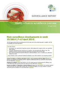 SURVEILLANCE REPORT  Weekly influenza surveillance overview 18 April[removed]Main surveillance developments in week