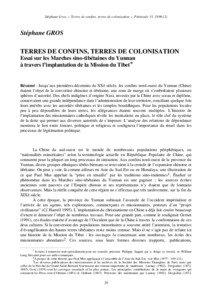 Stéphane Gros, « Terres de confins, terres de colonisation », Péninsule 33, [removed]Stéphane GROS