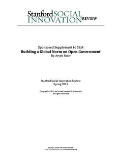 Sponsored Supplement to SSIR  Building a Global Norm on Open Government By Aryeh Neier  Stanford Social Innovation Review