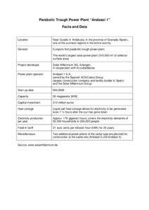 Andasol Solar Power Station / Solar Millennium / Alternative energy / Solar power / Parabolic trough / Electricity generation / Feed-in tariff / Solar power in Spain / Solar thermal energy / Energy / Renewable energy / Energy conversion