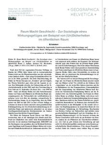 Raum Macht Geschlecht – Zur Soziologie eines Wirkungsgefüges am Beispiel von (Un)Sicherheiten im öffentlichen Raum H. Schubert Fachhochschule Köln – Fakultät für Angewandte Sozialwissenschaften, SRM Forschungs- 