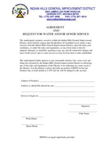 INDIAN HILLS GENERAL IMPROVEMENT DISTRICT 3394 JAMES LEE PARK ROAD #A CARSON CITY, NEVADATEL: (−2805 FAX: (−3510 www.indianhillsnevada.com