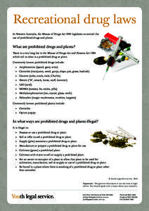 Recreational drug laws In Western Australia, the Misuse of Drugs Act 1981 legislates to control the use of prohibited drugs and plants. What are prohibited drugs and plants? There is a very long list in the Misuse of Dru