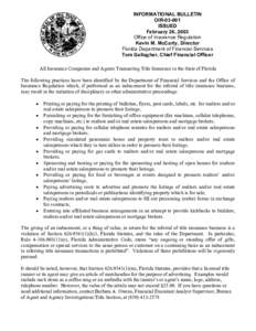 INFORMATIONAL BULLETIN OIR[removed]ISSUED February 26, 2003 Office of Insurance Regulation Kevin M. McCarty, Director