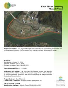 Knox Blount Greenway Phase I Project Project Description: This project will include the construction of approximately 9,500 linear feet of asphalt greenway along the Tennessee River, a gabion wall and two pedestrian brid