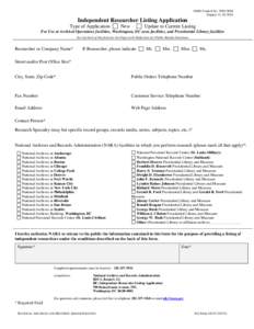 OMB Control No[removed]Expires[removed]Independent Researcher Listing Application Type of Application