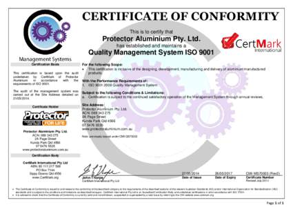 Protector Aluminium - Quality Management System ISOCMI-MS70003