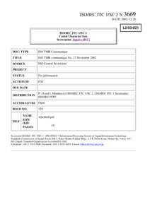 ISO/IEC JTC 1/SC 2 N 3669 DATE: [removed]L2[removed]ISO/IEC JTC 1/SC 2 Coded Character Sets