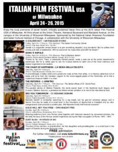 ITALIAN FILM FESTIVAL USA OF Milwaukee  April, 2015