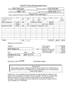 OSU/FST Travel Reimbursement Form Name: :Joe Instructor  Campus Wide ID: