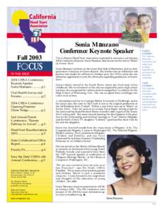 Sonia Manzano Conference Keynote Speaker Fall 2003 IN THIS ISSUE 2004 CHSA Conference Keynote Speaker