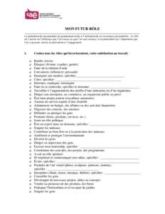 MON FUTUR RÔLE La réalisation de son potentiel est grandement reliée à l’utilisation de ses ressources personnelles. Le rôle est l’action ou l’influence que l’on exerce ou que l’on veut exercer; il est pri