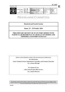 PC[removed]September 2010 PROGRAMME COMMITTEE Hundred and Fourth Session Rome, 25 – 29 October 2010