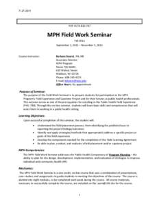 POP HLTHMPH Field Work Seminar Fall 2011