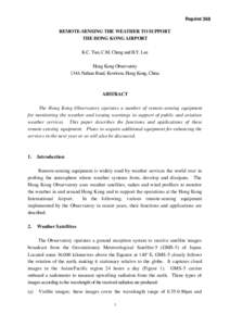 Reprint 368  REMOTE-SENSING THE WEATHER TO SUPPORT THE HONG KONG AIRPORT K.C. Tsui, C.M. Cheng and B.Y. Lee Hong Kong Observatory