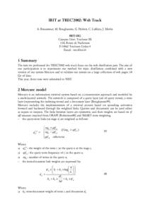 IRIT at TREC’2002: Web Track A. Benammar, M. Boughanem, G. Hubert, C. Laffaire, J. Mothe IRIT-SIG Campus Univ. Toulouse III 118, Route de Narbonne FToulouse Cedex 4