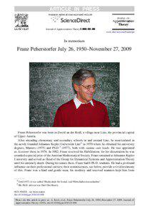 Franz Peherstorfer July 26, 1950–November 27, 2009