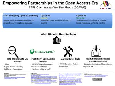 Empowering Partnerships in the Open Access Era CARL Open Access Working Group (COAWG) Draft Tri-Agency Open Access Policy Option #1