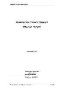 Framework for Governance Project  FRAMEWORK FOR GOVERNANCE