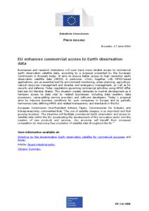 EUROPEAN COMMISSION  PRESS RELEASE Brussels, 17 June[removed]EU enhances commercial access to Earth observation