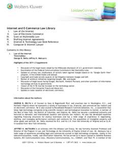 LoislawConnect  Internet and E-Commerce Law Library I. II. III.