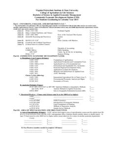 Virginia Polytechnic Institute & State University College of Agriculture & Life Sciences Bachelor of Science in Applied Economic Management Community Economic Development Option (CED) For Students Graduating in Calendar 