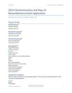 Application  Humanities Council of Washington DC 2014 Commemoration and Days of Rememberence Grant Application