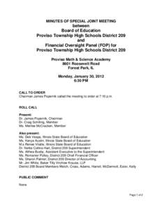 Financial Oversight Panel and Board of Education for Proviso Township High School District 209 Joint Meeting Minutes: January 30, 2012