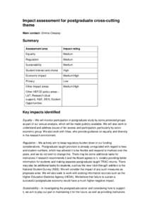 Impact assessment for postgraduate cross-cutting theme Main contact: Emma Creasey Summary Assessment area