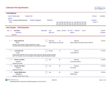 Collection File Specification  Child Nutrition Local ID: 05-XX-XXX  Collection Set: