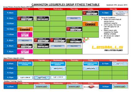 CANNINGTON LEISUREPLEX GROUP FITNESS TIMETABLE  Updated: 27th January 2015 Group Fitness (Function Rooms UPSTAIRS)