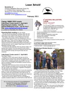 Lowan Behold! Newsletter of Victorian Malleefowl Recovery Group Inc. C/- 25 Belfast Street, Newtown 3220 Secretary Ann Stokie[removed], [removed]removed]