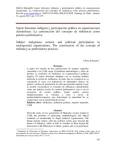 Cherie Zalaquett, Sujeto femenino indígena y participación política en organizaciones clandestinas. La construcción del concepto de militancia como práctica performativa, Revista www.izquierdas.cl, ISSN, I