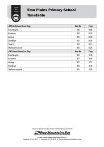 School Bus Services Emu Plains Primary School Timetable
