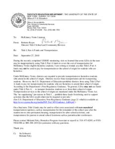 THE STATE EDUCATION DEP ARTMENT / THE UNIVERS ITY OF THE STA TE OF NEW YORK / ALBANY, NY[removed]Office of P-12 Education Office of Accountability Title I School & Community Services Room 365 EBA