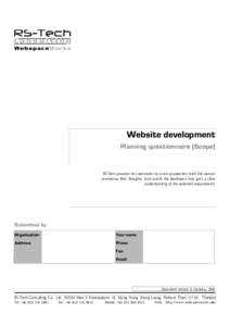 WebspaceWorks  Website development Planning questionnaire (Scope)  RS-Tech provides this document to assist prospective Web Site owners