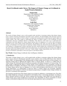 American International Journal of Contemporary Research  Vol. 3 No. 5; May 2013 Rural Livelihoods under Stress: The Impact of Climate Change on Livelihoods in South Western Zimbabwe