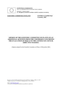 OPINION OF THE SCIENTIFIC COMMITTEE ON PLANTS ON AN ADDITIONAL QUESTION FROM THE COMMISSION CONCERNING THE EVALUATION OF DI...