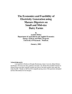 The Economics and Feasibility of Electricity Generation using Manure Digesters on Small and Mid-size Dairy Farms by