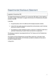 Microsoft Word - Disclosure Statement for Legislation Amendment Bill 2014