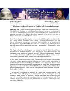 Tubbs Jones Applaudes Progress of Fugitive Safe Surrender Program